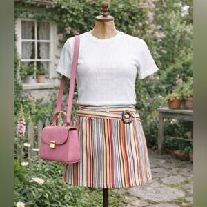 Vintage Y2K Twiggy Striped Skirt With Flower Belt